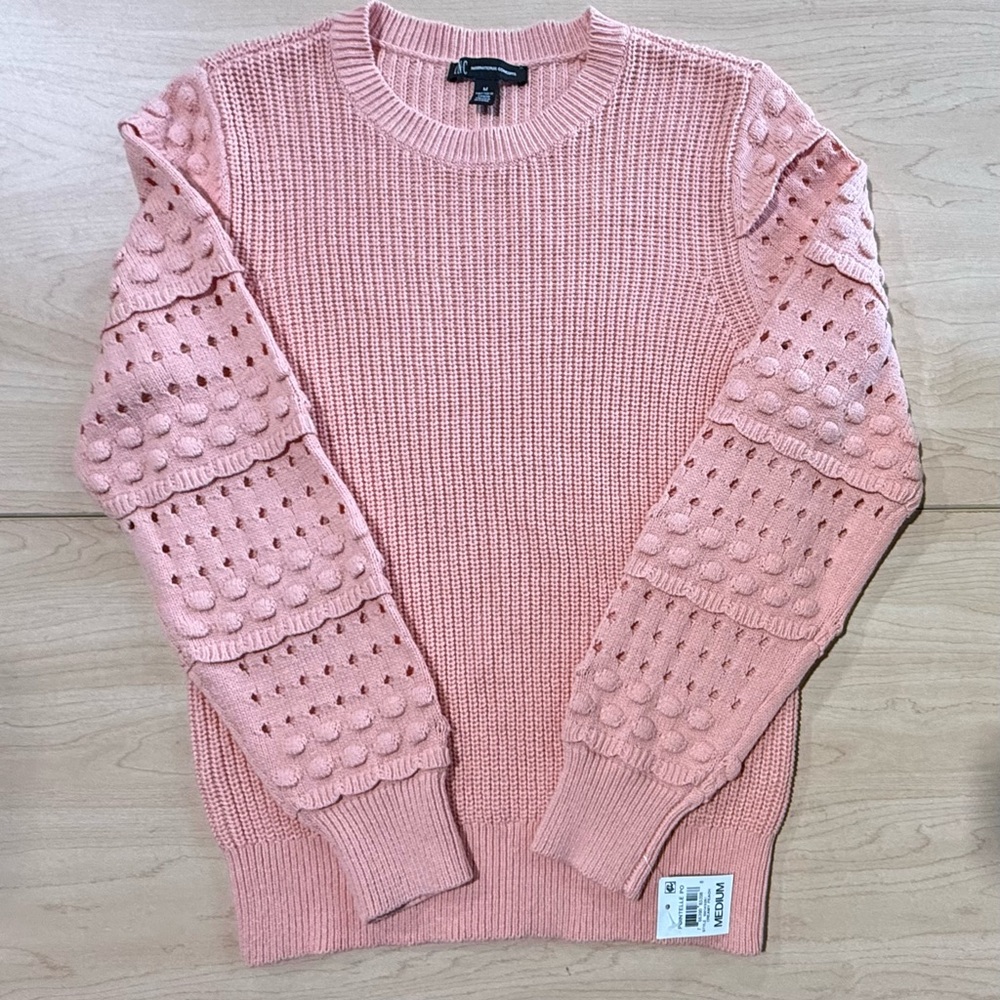 💖I.N.C. International Concepts mixed-knit sweater in Pink with Textured Sleeves.